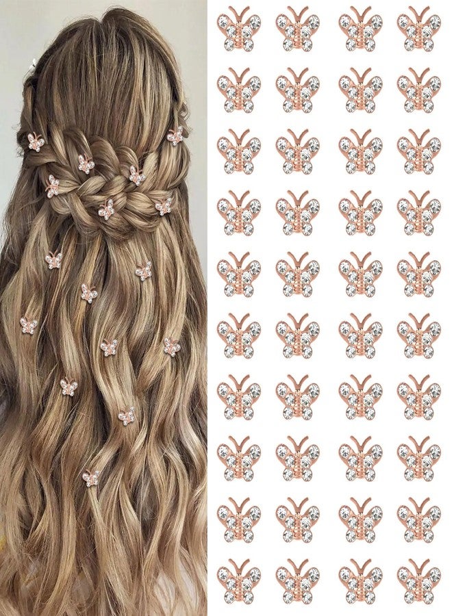 YISSION 40 Pcs Mini Rhinestone Butterfly Hair Clips Cute Rose Gold Hair Pins Small Decorative Hair Clips Wedding Hair Barrettes Bridal Hair Accessories for Girls Women - Image 1